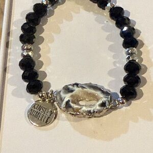 Kinsley Armelle Black and Silver Faceted Bead Bracelet